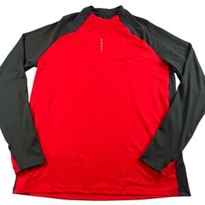 Decathlon Kipsta Training Shirt Mens US XL‎ Red Gray 1/2 Zip T500 Thumbholes